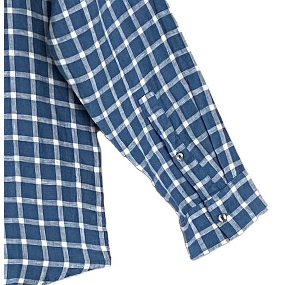 Michael Kors Men's XXL Classic Fit Linen Shirt Blue Check Long Sleeve NEW - Picture 8 of 12